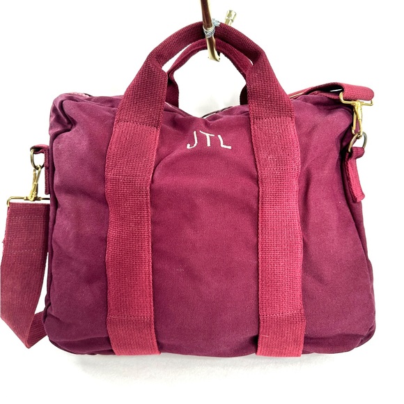 Lands End Vintage Y2K Burgundy Maroon Waxed Canvas Laptop Briefcase Bag Business - Picture 4 of 11